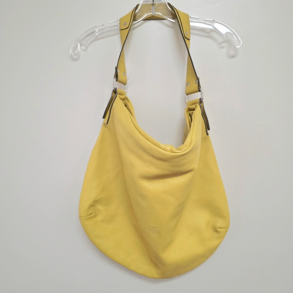Italian Yellow Pebble Leather Shoulder Hobo Bag